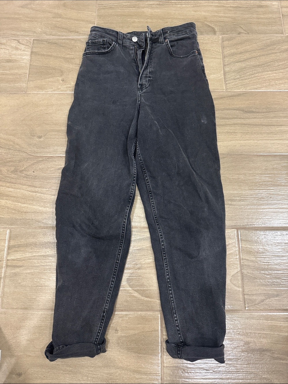 H&M Washed Black High-Rise Mom Jeans